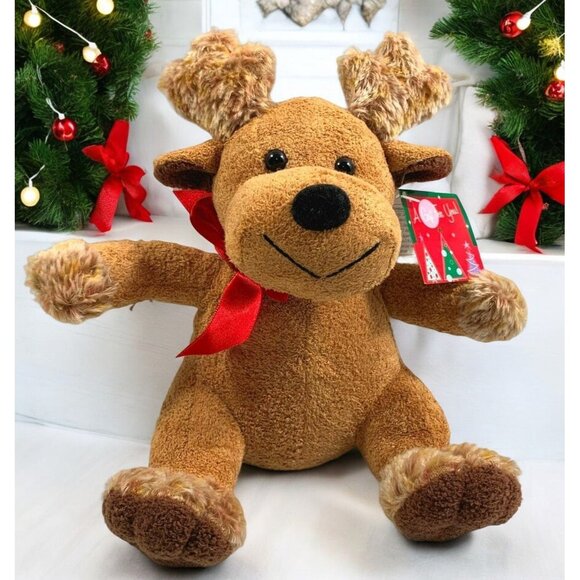 Christmas Reindeer Plush Toy Stuffed Animal Galerie 2002 Stocking Stuffer - Picture 1 of 8
